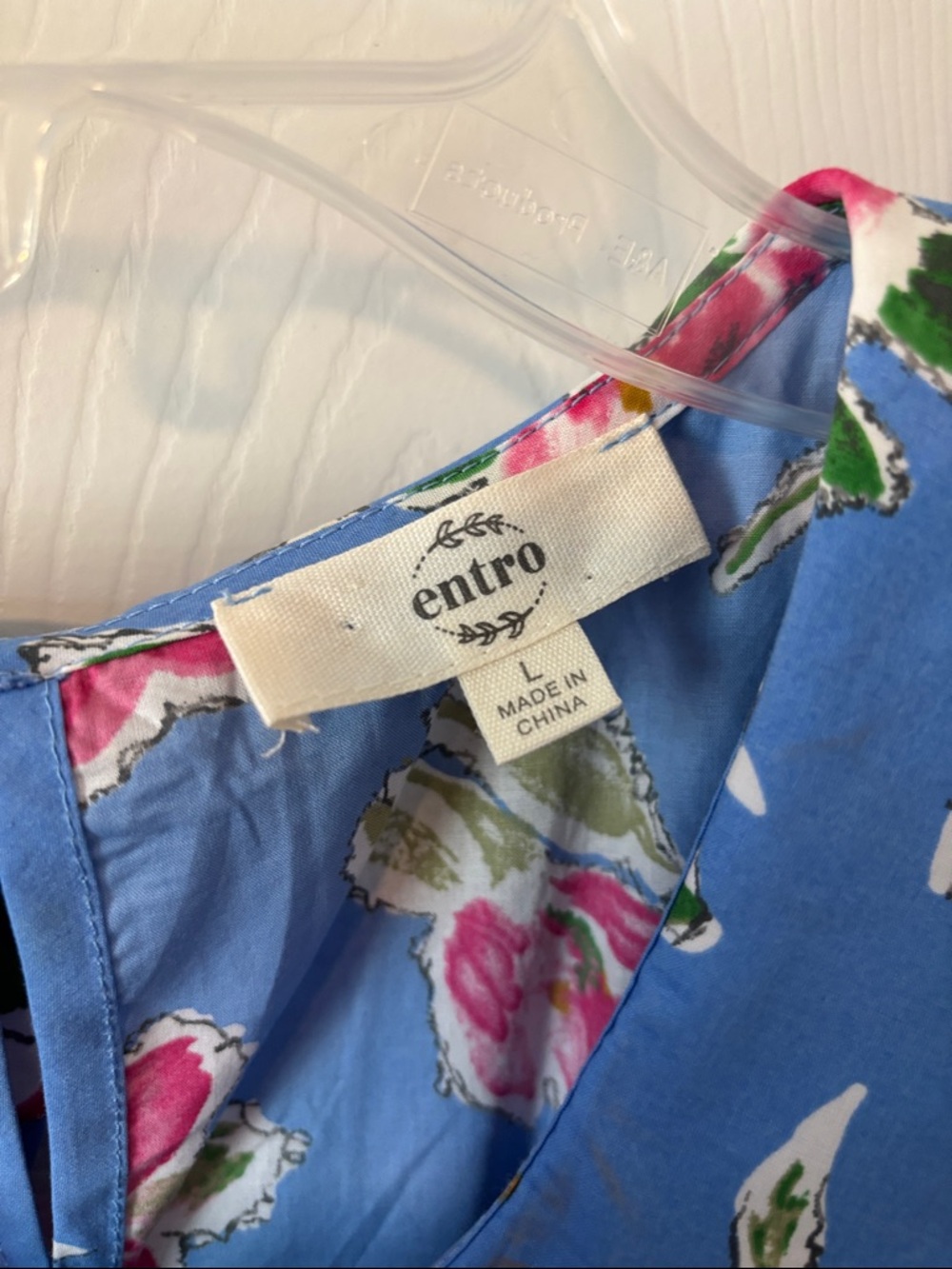 entro Blue Floral Ruffle Top with Pink and Green Accents - Picture 2 of 5